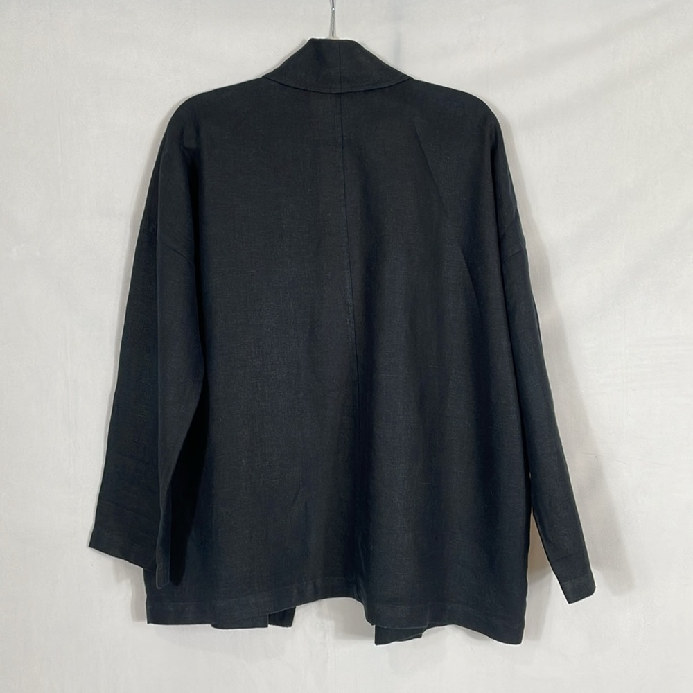 Eileen Fisher Blazer Coat Size S 100% Linen Black Open Front EUC - Picture 4 of 11